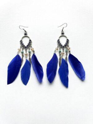 Cobalt Blue Tear Feather Song Earrings