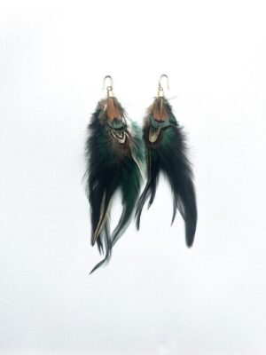 Dark Green Spring Feather Earrings