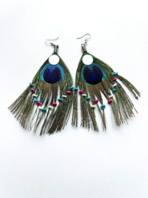 Peacock Mirror Color Sonnet Feather Earrings