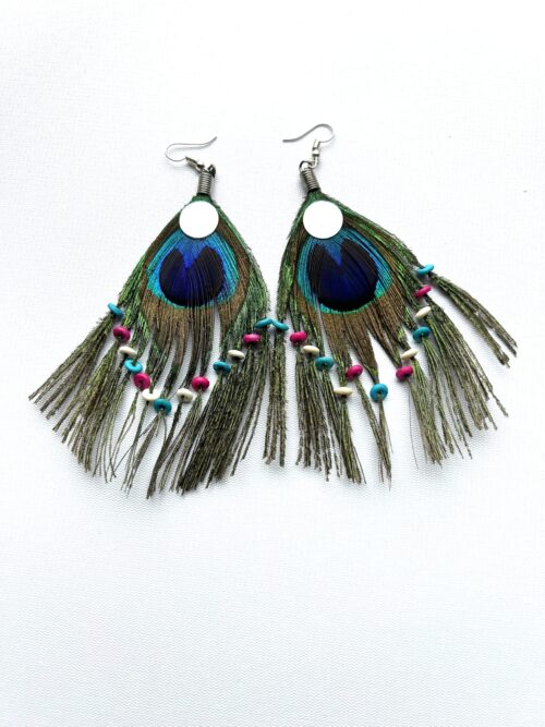 Peacock Mirror Color Sonnet Feather Earrings