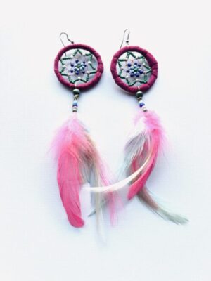 Pink Dreamcatcher Feather Earrings
