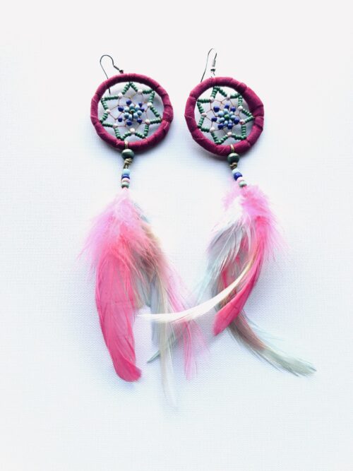 Pink Dreamcatcher Feather Earrings