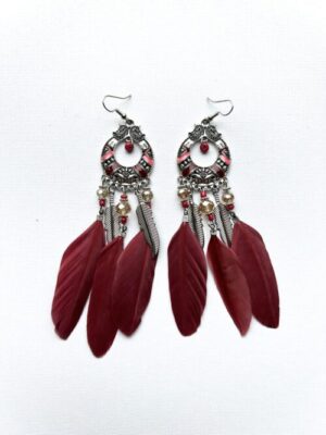 Red Wine Stone Feather Song Earrings