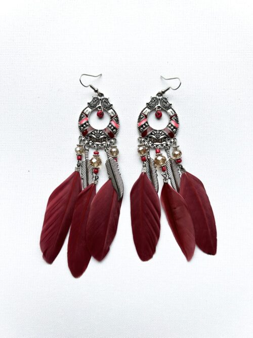 Red Wine Stone Feather Song Earrings
