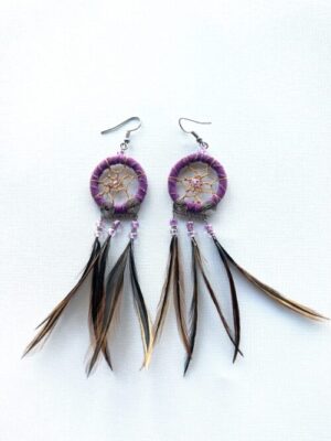Small Purple Feather Dreamcatcher Earrings