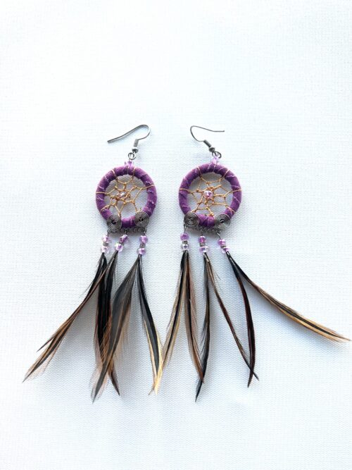 Small Purple Feather Dreamcatcher Earrings
