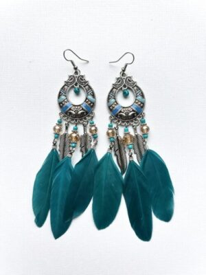 Teal Blue Feather Song Feather Earrings