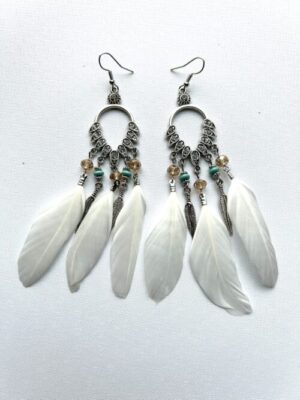 White Snow Crystal Feather Song Feather Earrings