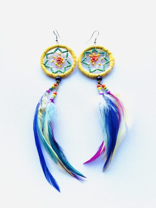 Yellow Dreamcatcher Feather Earrings