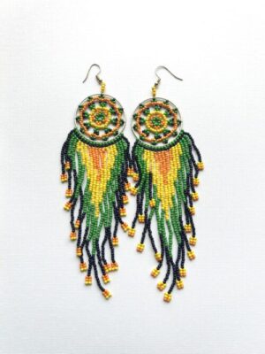 Orange Yellow Green Dreamcatcher Hook Earrings