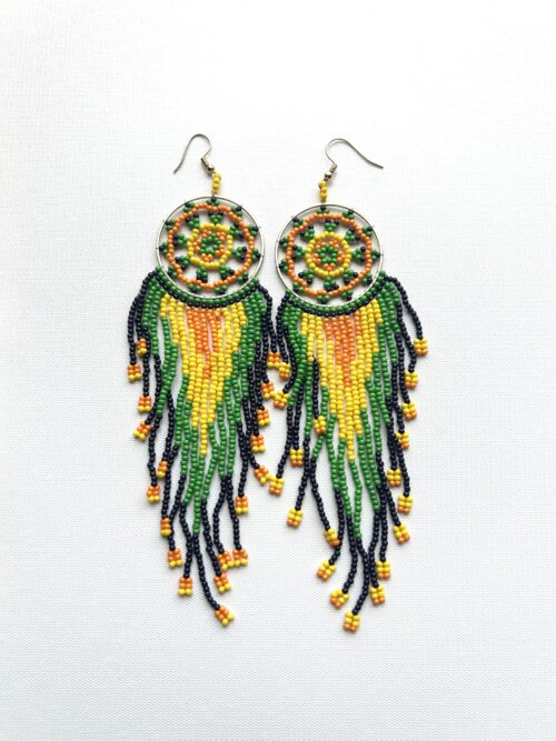 Orange Yellow Green Dreamcatcher Hook Earrings