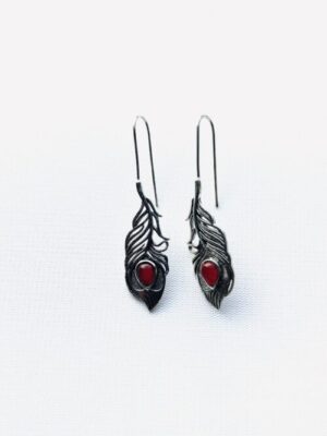 Feather Red Tear Song Hook Earrings