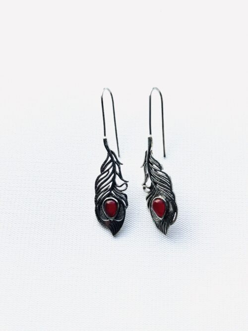 Feather Red Tear Song Hook Earrings