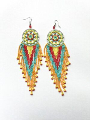 Yellow Blue Green Orange Dreamcatcher Hook Earrings