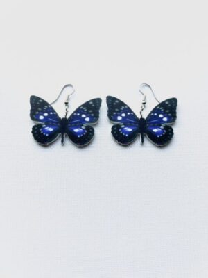 Navy Spotted Butterfly Hook Earrings