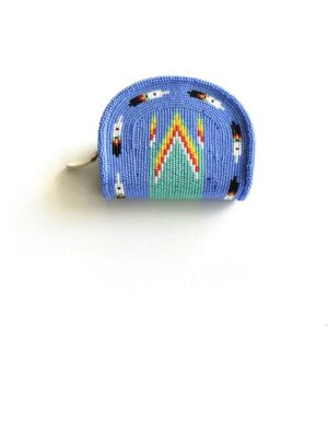 Periwinkle Teal Peak Feather Dance Shoshone Style Coin Purse