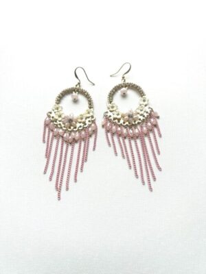 Pink Chain with White Flowers Waterfall Hook Earrings