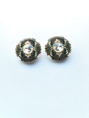 Green Olive Diamond Circle Dancer Post Earrings