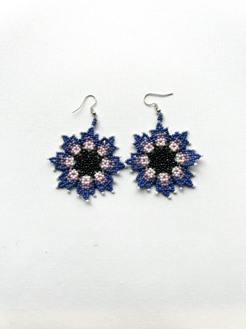 Star Bloom Blue Pink Hook Earrings