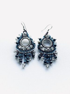 Blue Crystal Circle Waterfall Earrings