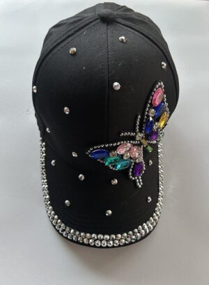 Black Cap with Side Jewel Butterfly