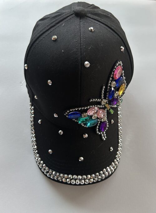 Black Cap with Side Jewel Butterfly