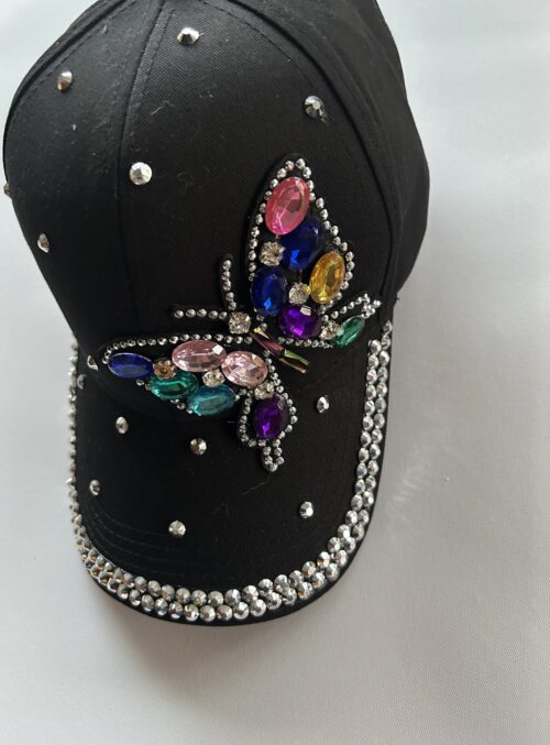 Black Cap with Side Jewel Butterfly - Image 2