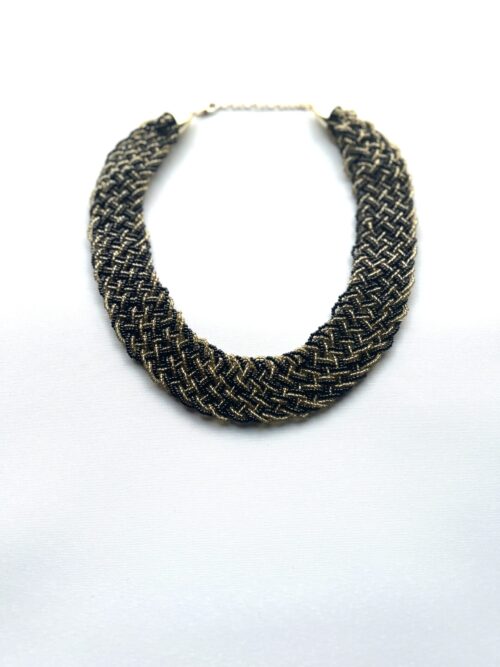 Black and Gold Woven Beaded Collar Choker