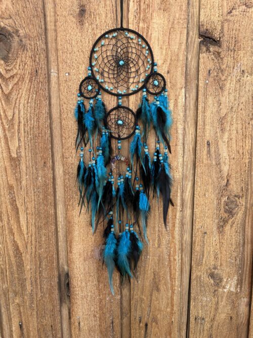 Blue Black Turquoise Heart Tree of Life Dreamcatcher