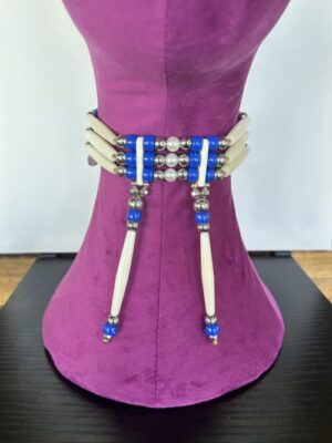 Bone Blue Silver Pearl Drape Choker