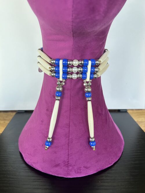 Bone Blue Silver Pearl Drape Choker