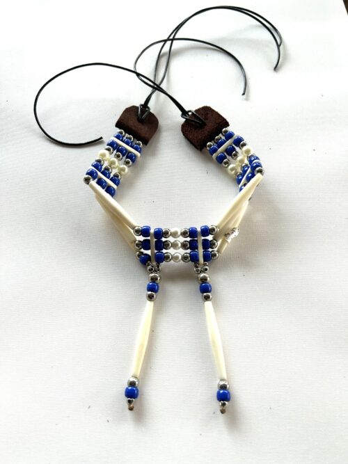Bone Blue Silver Pearl Drape Choker - Image 2