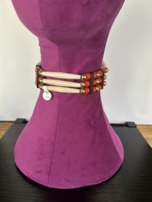 Bone Horn Brass Red Drape Choker