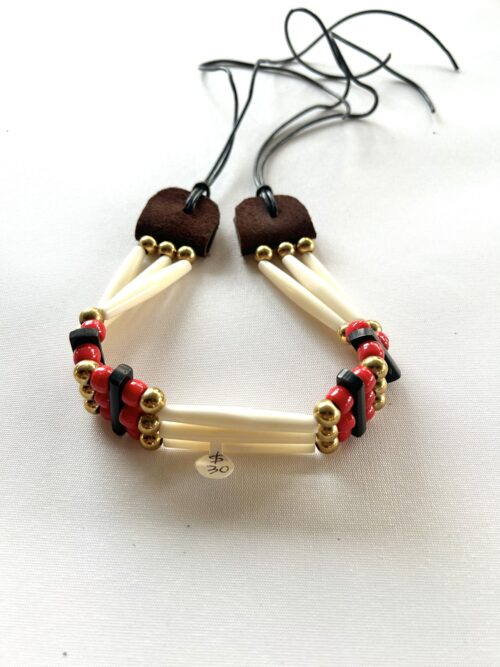 Bone Horn Brass Red Drape Choker - Image 2