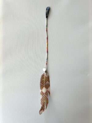 Center Orange Whisper with Silver and Colored Tube Beads & Painted Feather Hair Clip