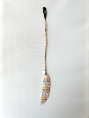 Gold Twist Tube Beads with Cube Beads Salmon Beads and Painted Feather Hair Clip