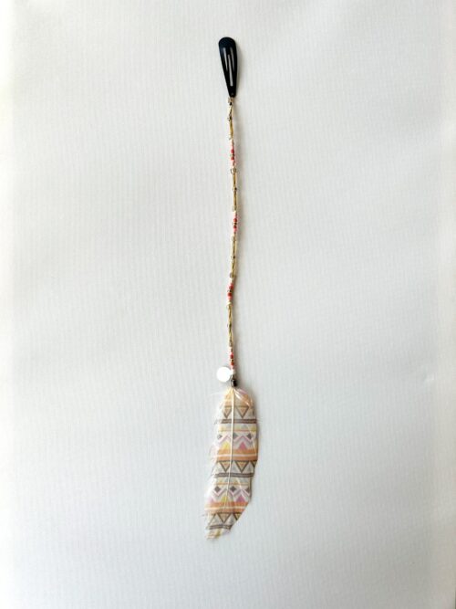 Gold Twist Tube Beads with Cube Beads Salmon Beads and Painted Feather Hair Clip