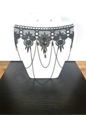 Gothic Black Jewel with Multi Chain Drape Choker