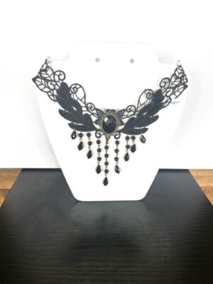 Gothic Black Lace Center Jewel with 9 Drops Choker