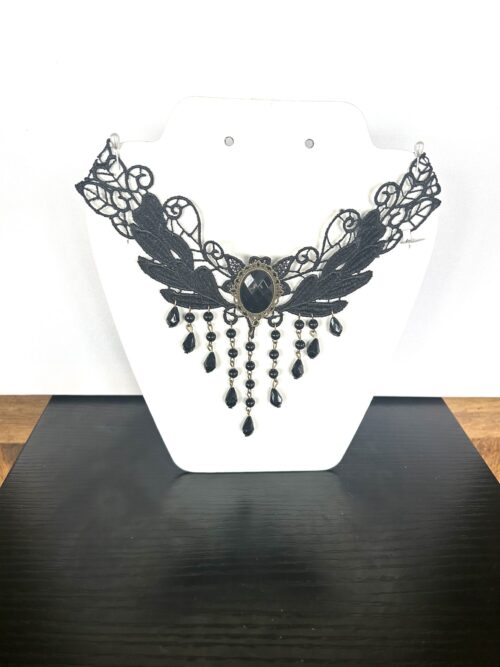 Gothic Black Lace Center Jewel with 9 Drops Choker