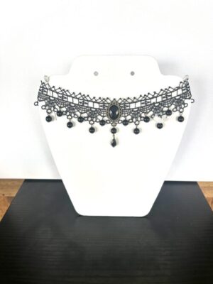 Gothic Black Lace Jewel with Center Drop Choker