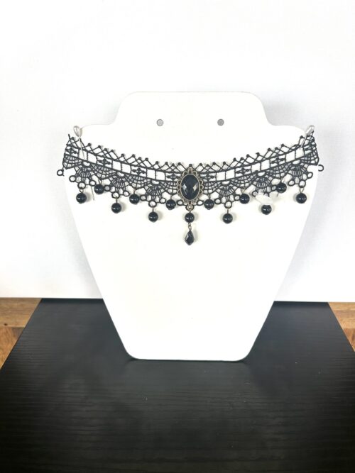Gothic Black Lace Jewel with Center Drop Choker