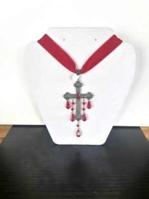 Gothic Red Velvet Cross Choker
