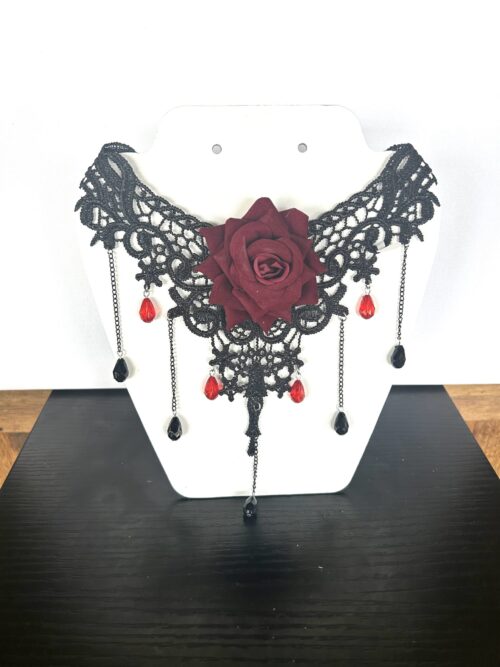 Gothic Velvet Rose with Chain Droplets Choker