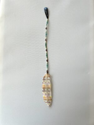 Green Whisper with Brown & Green Cube Beads and Gold Beads with Painted Feather Hair Clip