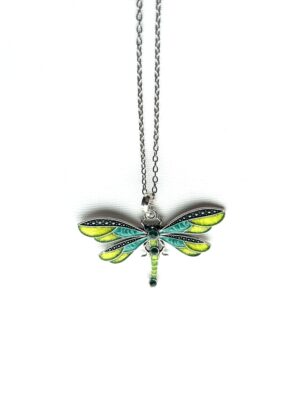 Green Teal 2 Wing Studs Dragonfly Necklace