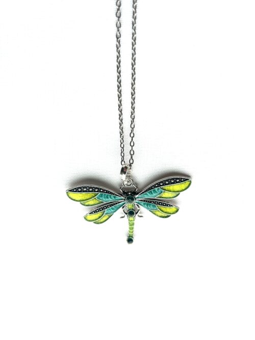 Green Teal 2 Wing Studs Dragonfly Necklace