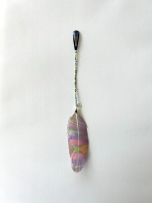 Green Whisper with Black Silver Beads and Painted Feather Hair Clip