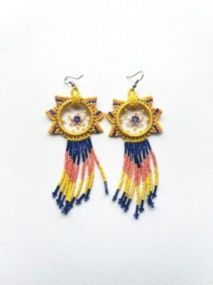 Dreamcatcher Yellow Orange Blue Waterfall Earrings