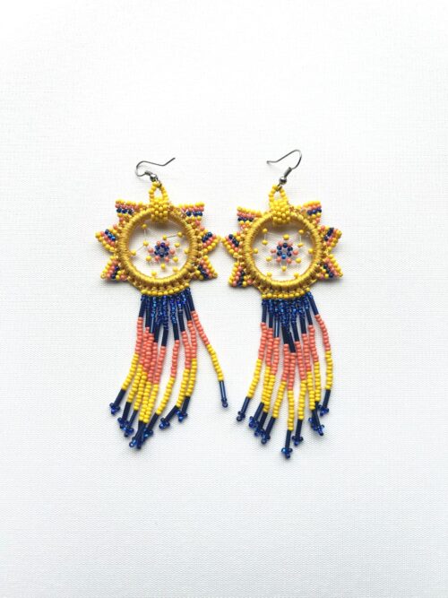 Dreamcatcher Yellow Orange Blue Waterfall Earrings
